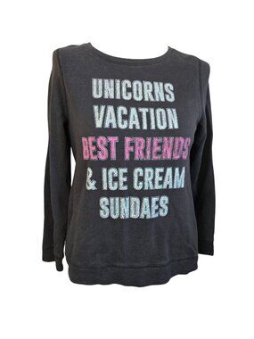 Crewneck Sweatshirt Unicorns Vacation Best Friends Ice Cream Black 18 1/2 JJ4362
